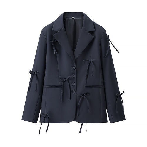 Damen Boxy‑Blazer mit dekorativen Schleifen, Reverskragen und legerer Silhouette Nord Taschen