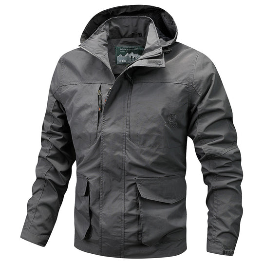 Herren Technische leichte Outdoorjacke mit Kapuze wasserabweisend und Multifunktionstaschen Nord Taschen