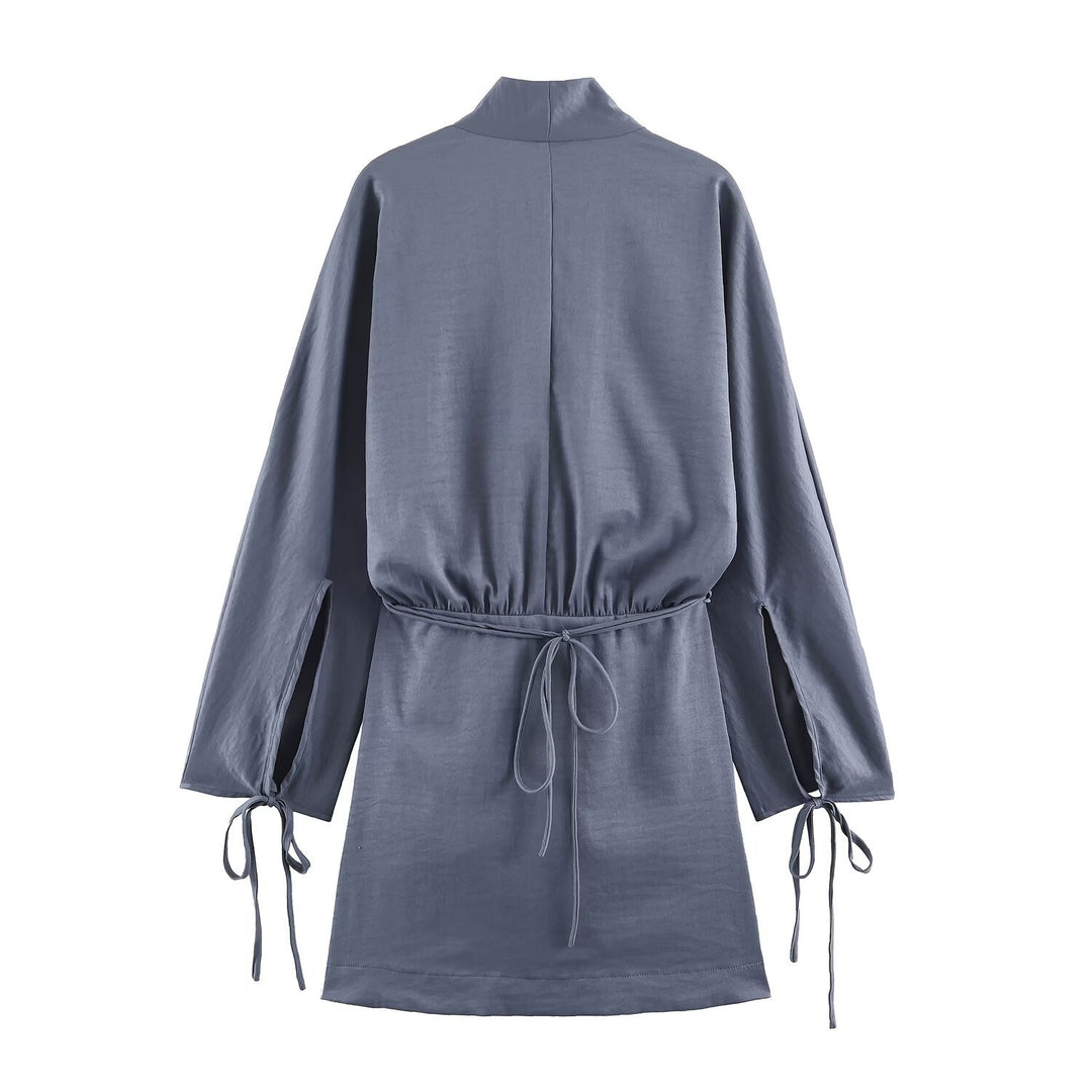 Damen Kimono‑Wickeljacke mit Taillengürtel, weitem Ärmel und asymmetrischen aufgesetzten Taschen Nord Taschen