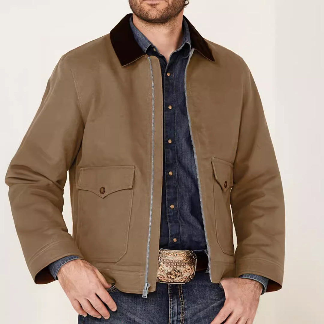 Herren robuste Canvas-Fieldjacke mit Cordkragen und aufgesetzten Pattentaschen Nord Taschen