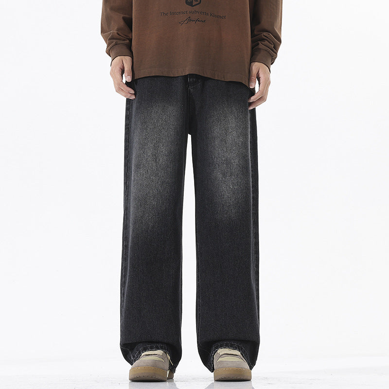 Herren Weite Bodenlange Denim‑Palazzohose mit verlängertem Saum und soften Used‑Akzenten Nord Taschen