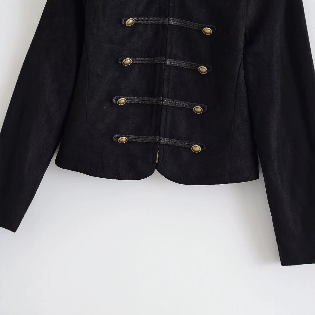 Damen Militärjacke kurz geschnitten mit Zierknöpfen und Stehkragen Nord Taschen
