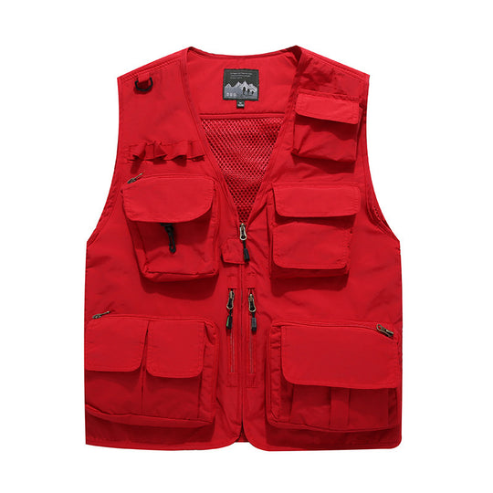 Herren Multifunktionale Utility-Weste mit Mehrfach-Taschen, Mesh‑Futter und Reißverschlussfront Nord Taschen