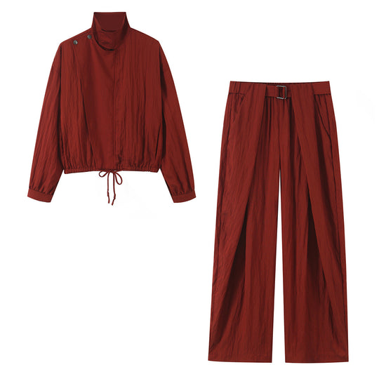 Damen Hochtaillierte Wide‑Leg Stoffhose mit Bundfalten und Bindegürtel Nord Taschen