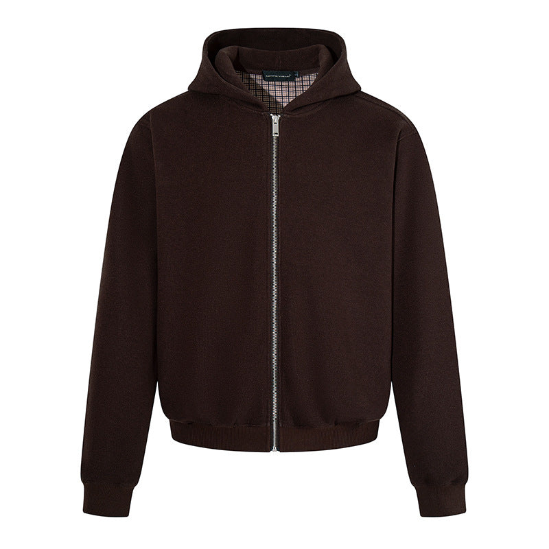 Herren Kapuzen‑Sweatjacke mit karierter Kapuzenfütterung, Metallreißverschluss und geripptem Saum Nord Taschen