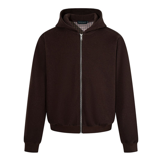 Herren Kapuzen‑Sweatjacke mit karierter Kapuzenfütterung, Metallreißverschluss und geripptem Saum Nord Taschen