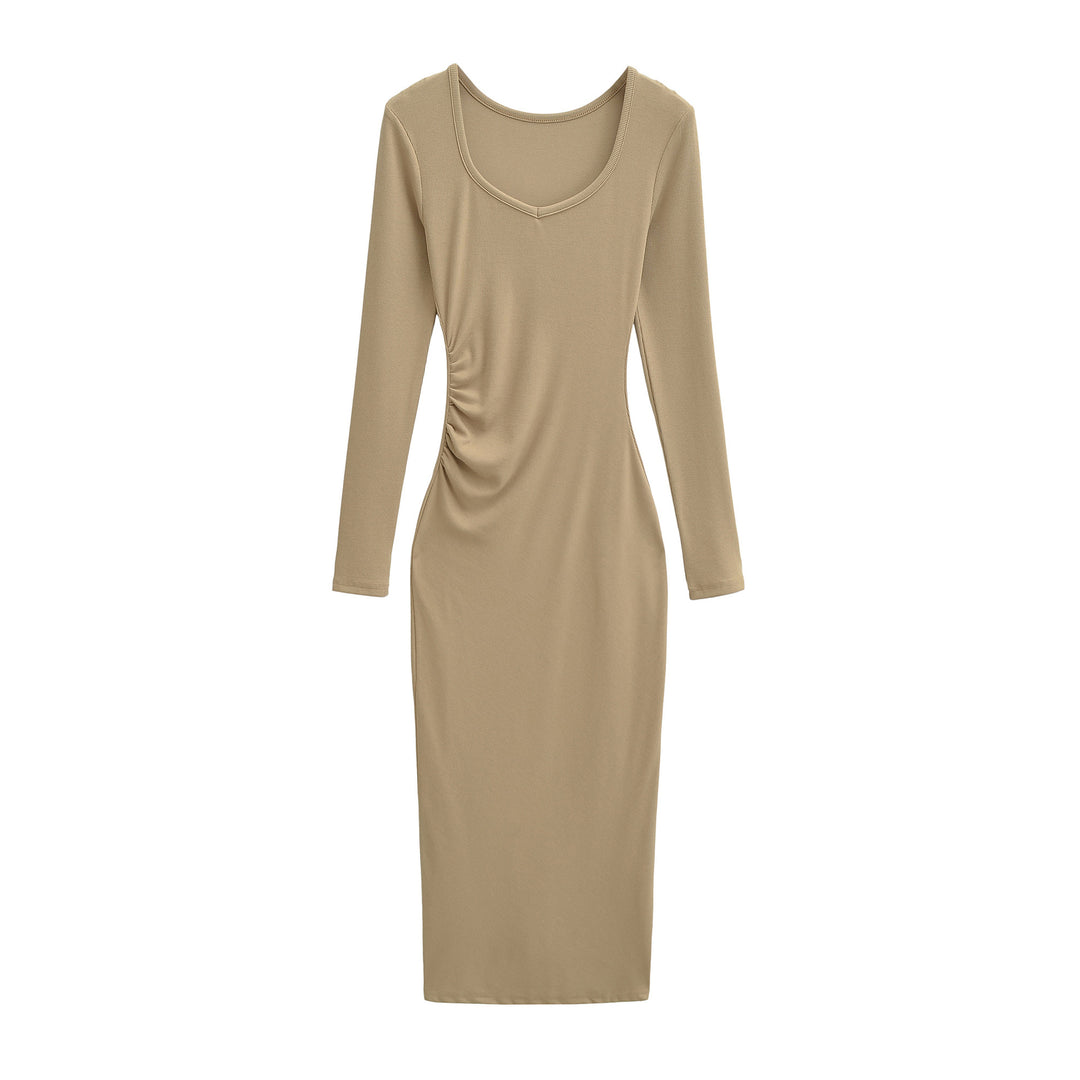 Damen Enganliegendes Midikleid mit seitlicher Raffung und doppeltem Ausschnitt Nord Taschen