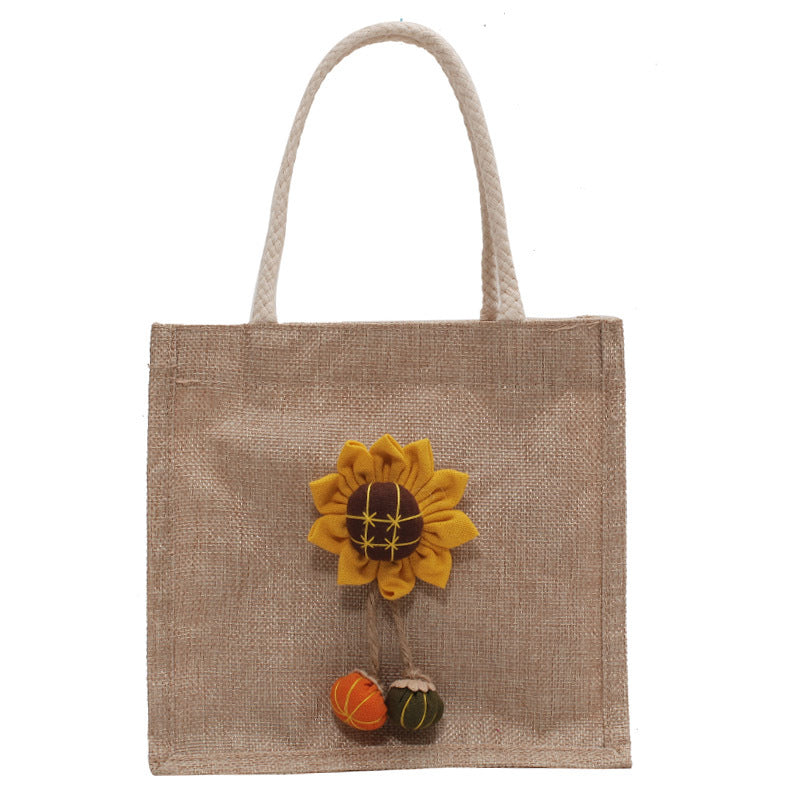 Damen Jute-Tasche mit buntem Blumenapplikation Nord Taschen