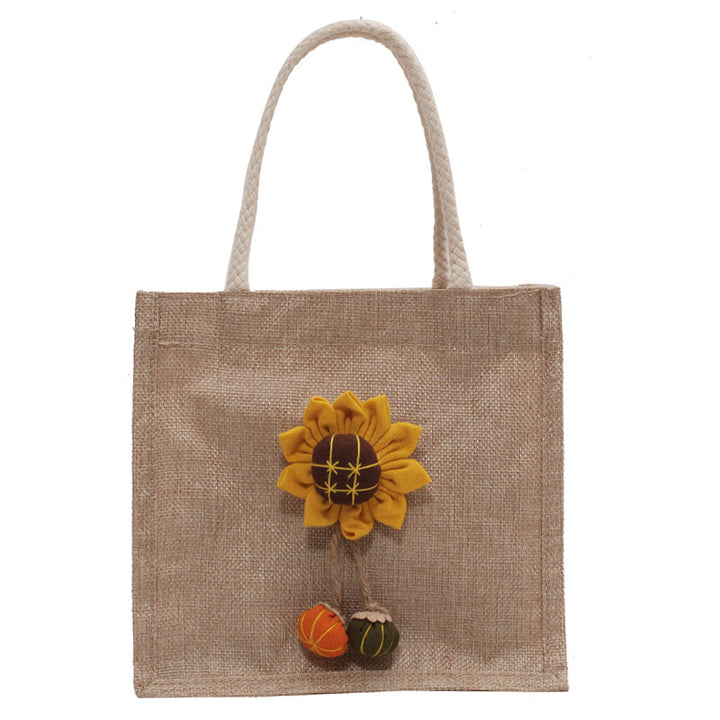 Damen Jute-Tasche mit buntem Blumenapplikation Nord Taschen