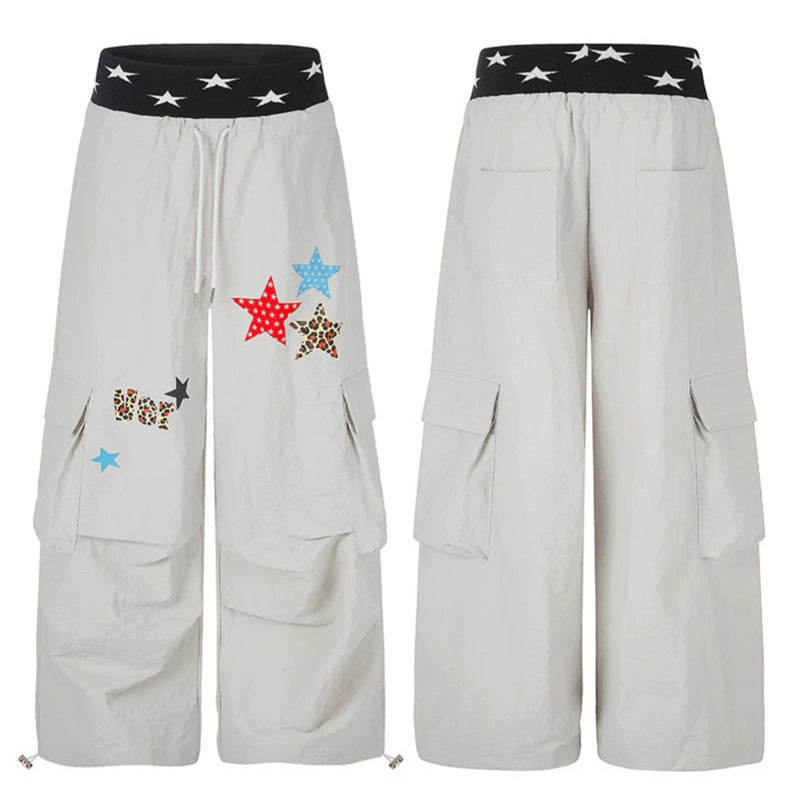 Damen Extraweite Cargo-Palazzo-Hose mit Stern-Jacquardbund, Tunnelzug und verspielten Stern‑Applikationen Nord Taschen