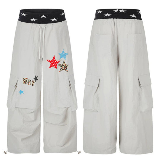 Damen Extraweite Cargo-Palazzo-Hose mit Stern-Jacquardbund, Tunnelzug und verspielten Stern‑Applikationen Nord Taschen
