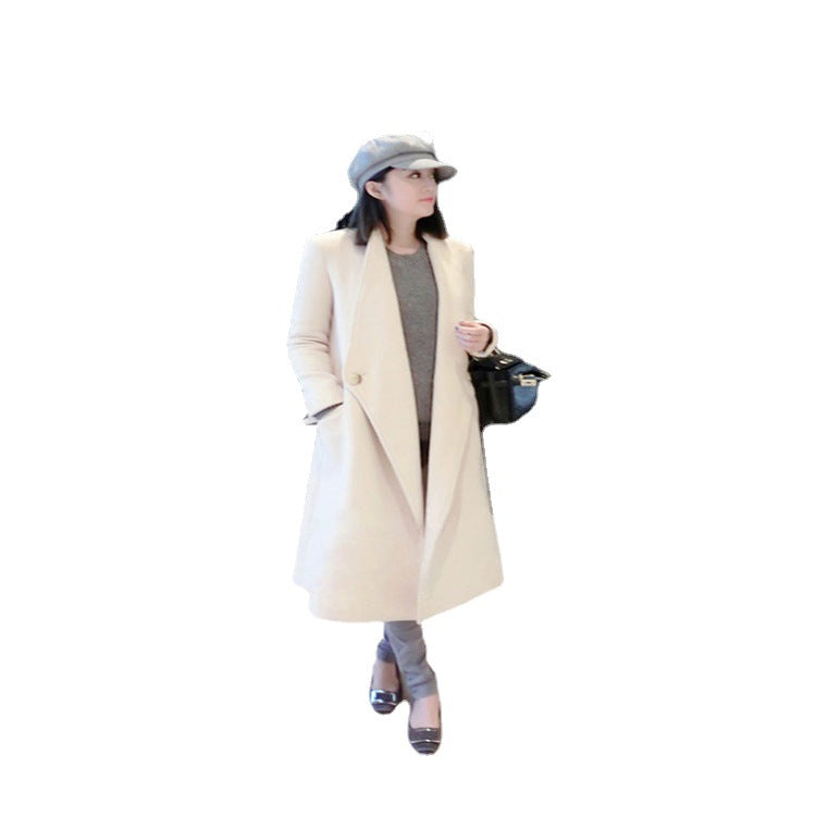 Damen Midilanger taillierter Wollmix-Longcoat mit Schalkragen, Eingrifftaschen und dezenten Zierknöpfen Nord Taschen