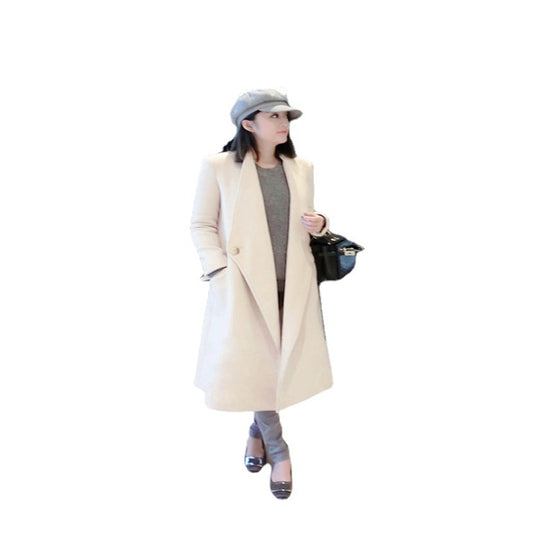 Damen Midilanger taillierter Wollmix-Longcoat mit Schalkragen, Eingrifftaschen und dezenten Zierknöpfen Nord Taschen