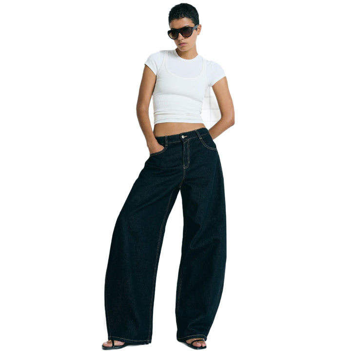 Damen hohe Taillenweite Palazzo-Denim mit weitem Bein und cleanem Five-Pocket-Design Nord Taschen