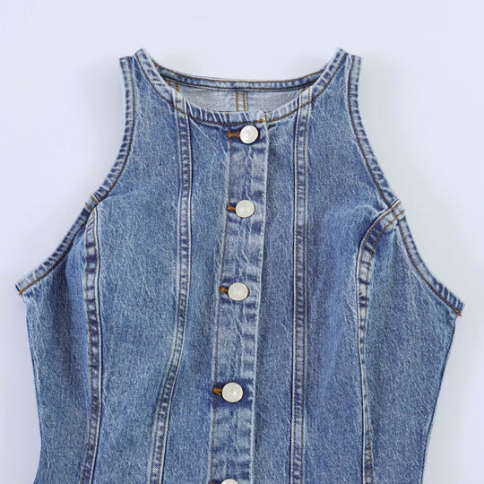 Damen Jeanskleid mit geflochtenem Knoten und durchgehender Knopfleiste