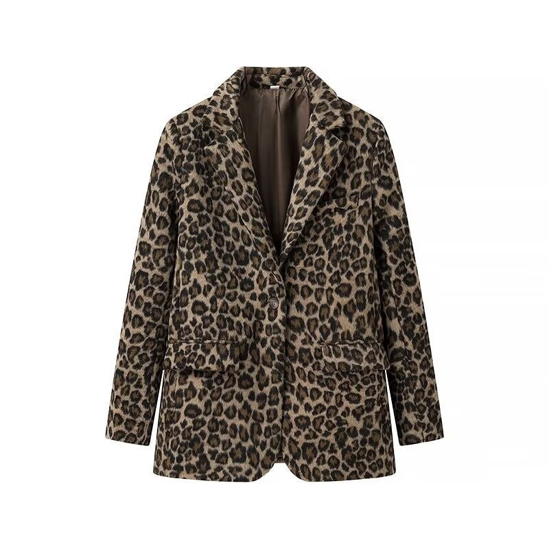 Damen Oversize‑Blazer im Leopardenprint mit Reverskragen und Pattentaschen Nord Taschen