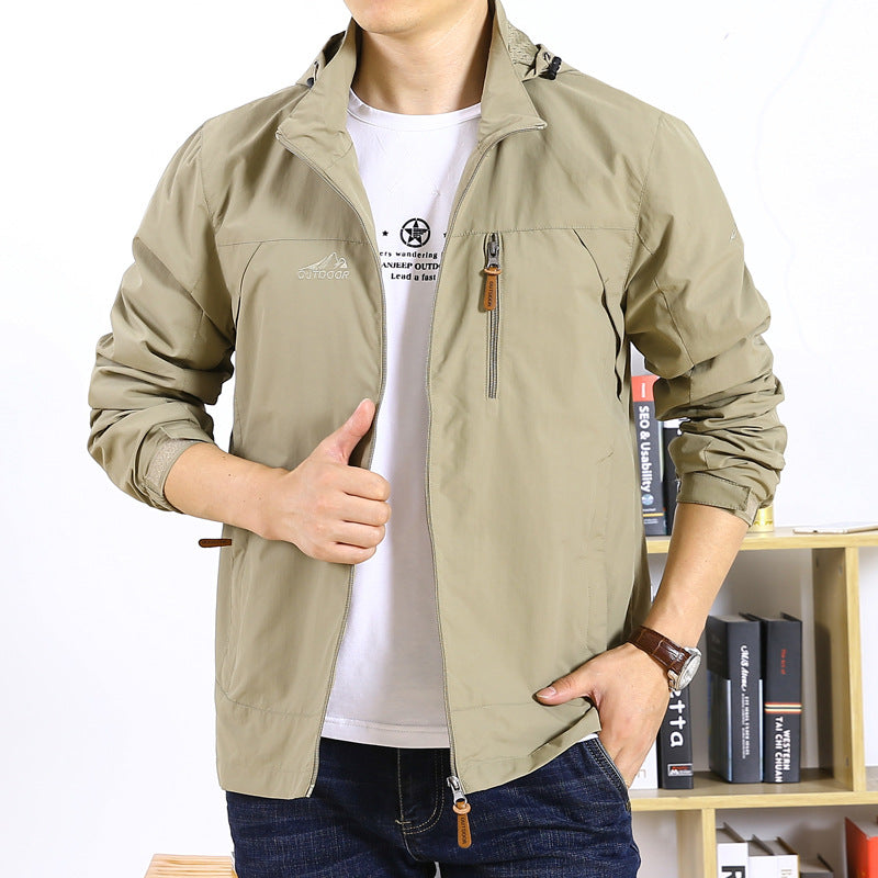 Herren Leichte Kapuzen-Windjacke mit Brust-Reißverschluss und Elastischen Bündchen Nord Taschen