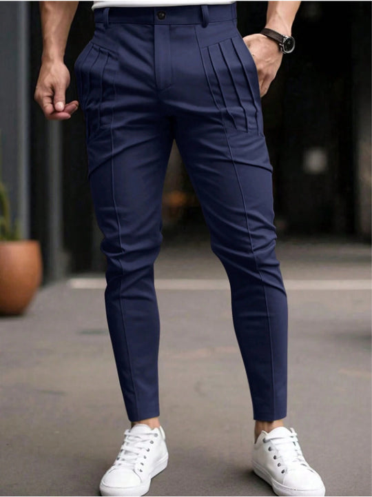 Herren schmale Bundfalten-Chino mit dekorativen Längsfalten und tapered Bein Nord Taschen