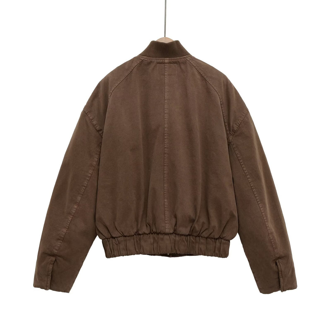 Damen Oversize-Bomberjacke mit gerafftem Saum und Rippenkragen Nord Taschen