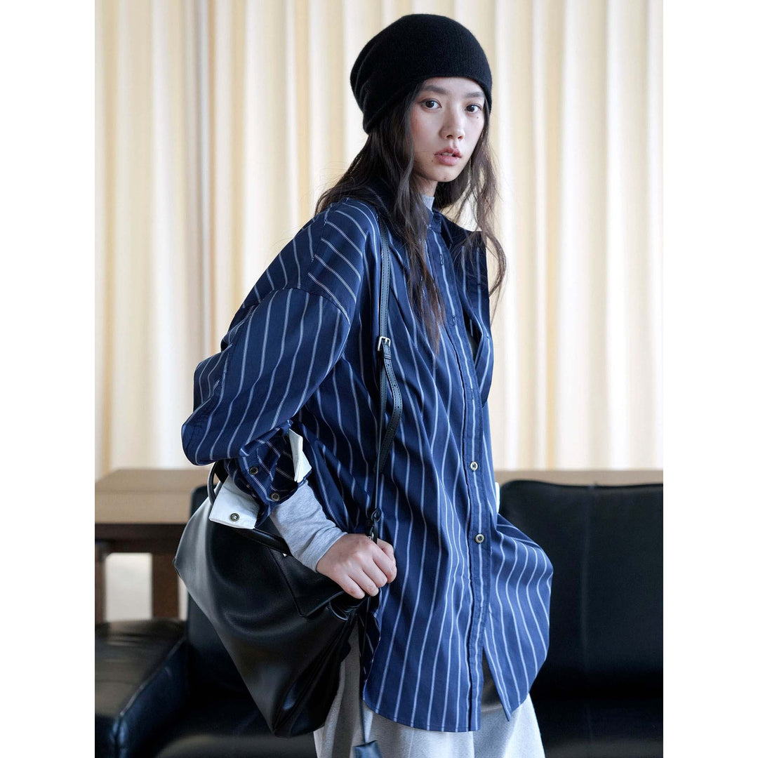 Damen Oversized-Streifenbluse mit Kontrastmanschetten Nord Taschen