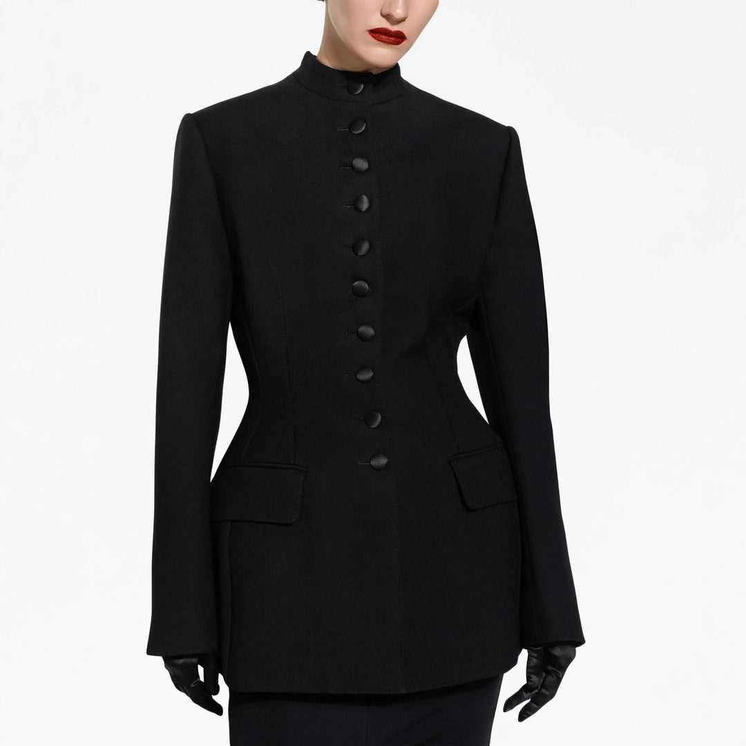 Damen Taillierter Blazer mit Stehkragen, strukturierter Schulter und dekorativer Knopfleiste Nord Taschen