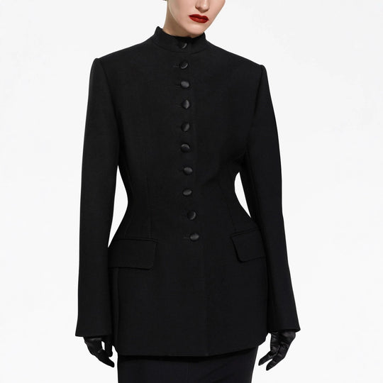 Damen Taillierter Blazer mit Stehkragen, strukturierter Schulter und dekorativer Knopfleiste Nord Taschen