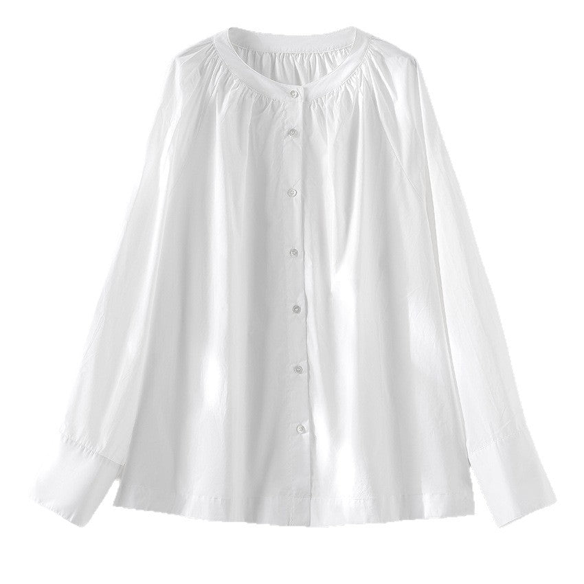 Damen Bluse mit Rundhalsausschnitt, durchgehender Knopfleiste und geraffter Passe Nord Taschen