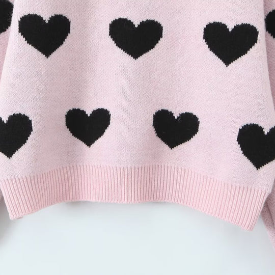 Damen Herz-Intarsien-Pullover mit Rundhalsausschnitt und legerer Passform Nord Taschen