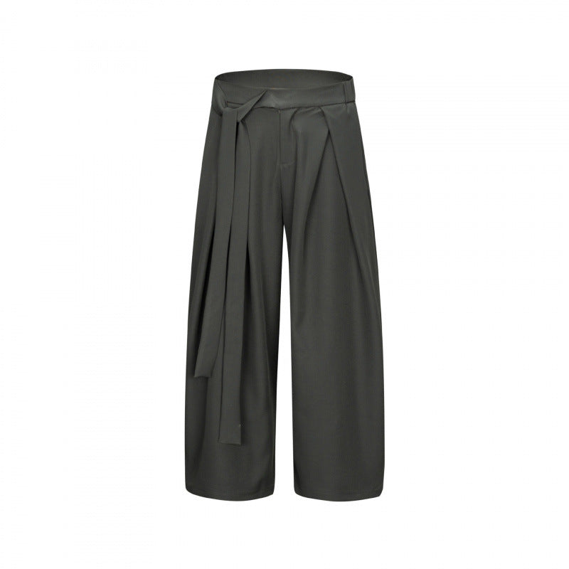 Damen Weite Culotte-Hose mit hoher Taille, Bundfalten und Bindegürtel Nord Taschen