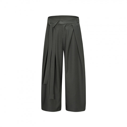 Damen Weite Culotte-Hose mit hoher Taille, Bundfalten und Bindegürtel Nord Taschen