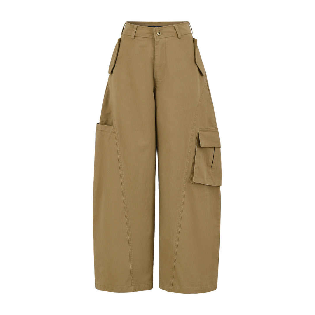 Damen Cropped Cargohose mit hoher Taille, weitem Bein und Klappentaschen Nord Taschen