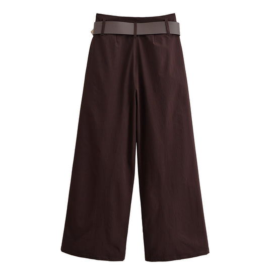 Damen Hochtaillierte Culotte-Palazzohose mit Bundfalten und breitem Ziergürtel Nord Taschen