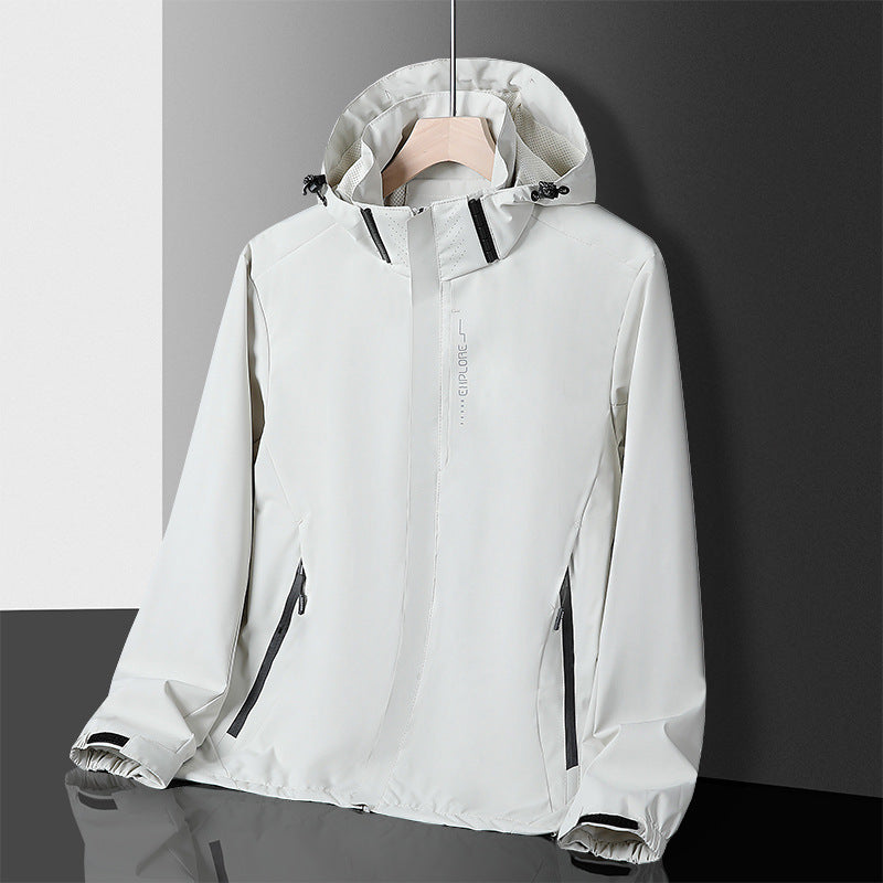 Herren leichter wasserdichter Softshell‑Hoodie mit Kapuze und Tarn‑Hex‑Alloverprint Nord Taschen