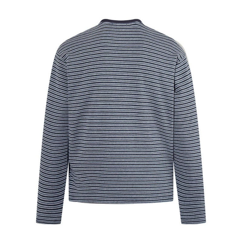 Herren Gestreiftes Langarmshirt aus Baumwollmischung mit Rundhalsausschnitt und Relaxed-Fit Nord Taschen