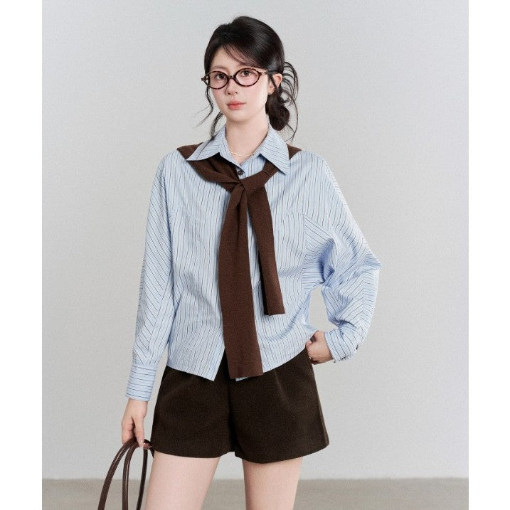 Damen Oversize-Hemdbluse mit feinen Nadelstreifen, weiten Ärmeln und lässigem Saum Nord Taschen