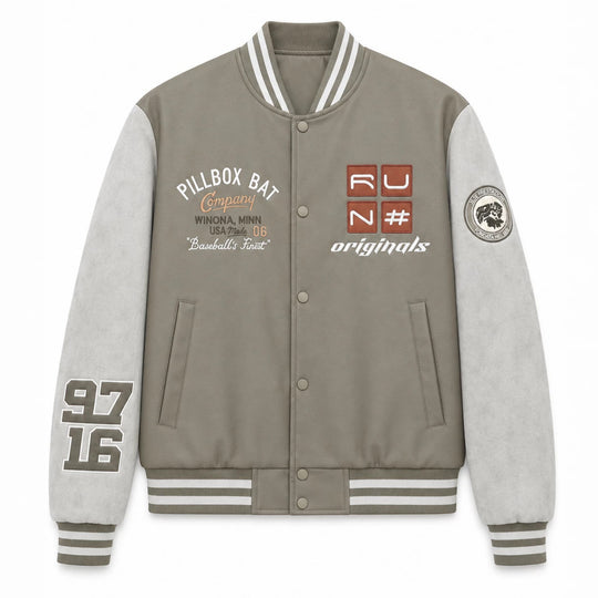 Herren Varsity-Bomberjacke im Retro-College-Stil mit Kunstlederkörper und Kontrastärmeln Nord Taschen