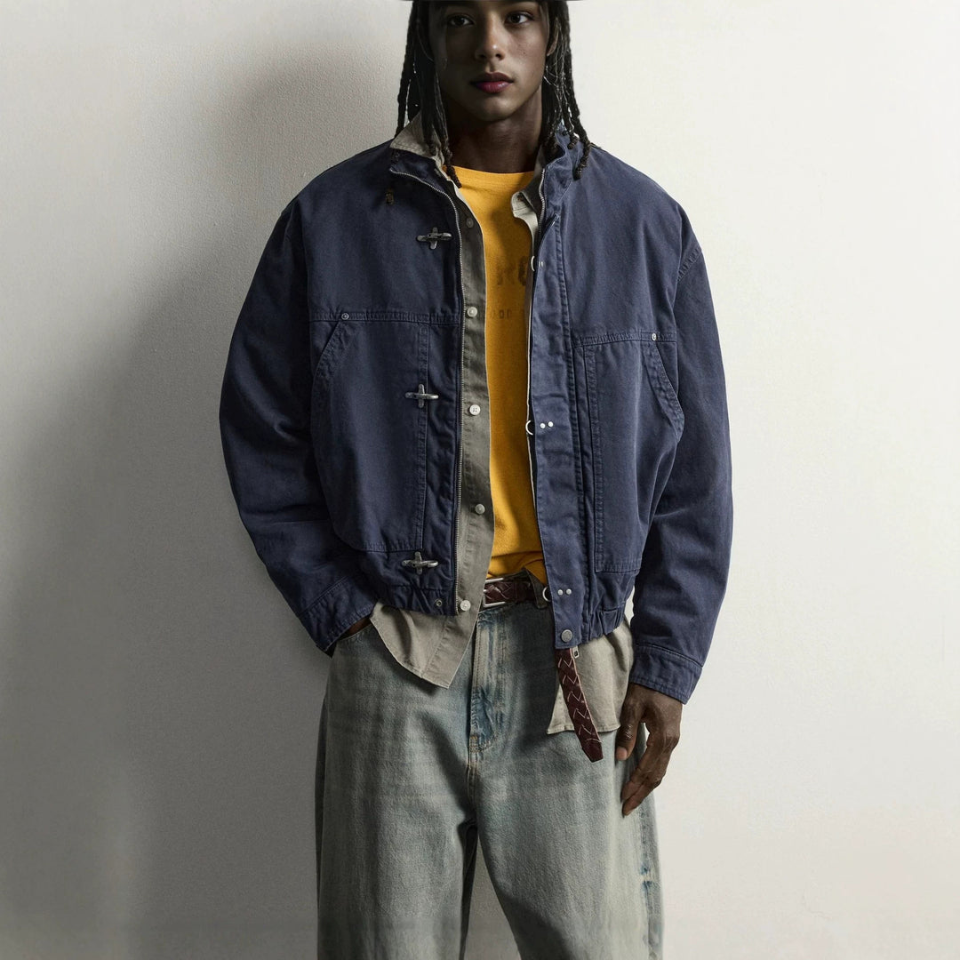Herren Leichte Oversized Fieldjacke mit Stehkragen und Knebelverschlüssen Nord Taschen