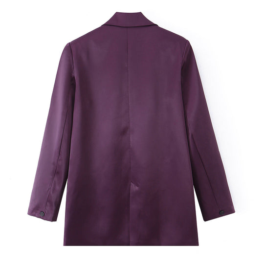 Damen Satin-Longblazer mit doppelreihiger Knopfleiste, Schalkragen und Pattentaschen Nord Taschen