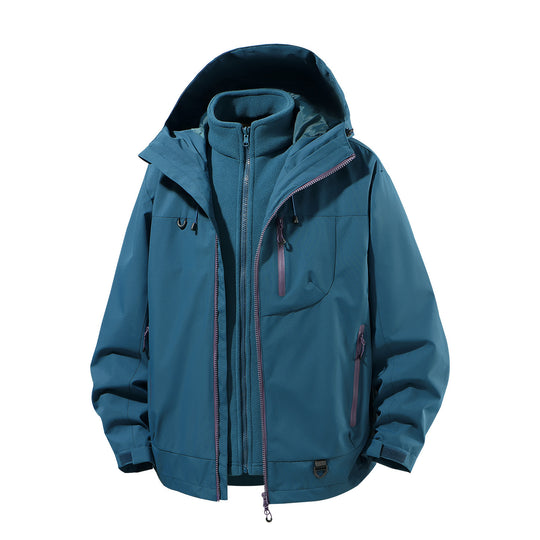 Herren zweiteiliger wasserdichter Softshell-Parka mit herausnehmbarer Fleece-Innenjacke, verstellbarer Kapuze und Multifunktions-Taschen Nord Taschen