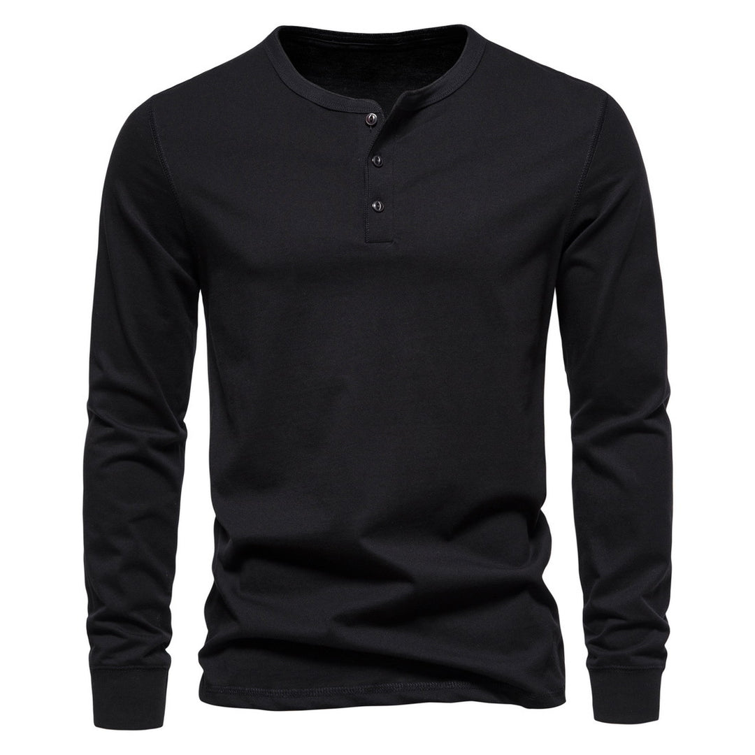Herren Langärmliges Henley‑Shirt aus Baumwollmix mit dreifacher Knopfleiste und schmaler Silhouette Nord Taschen