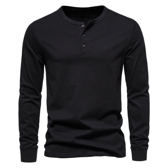 Herren Langärmliges Henley‑Shirt aus Baumwollmix mit dreifacher Knopfleiste und schmaler Silhouette Nord Taschen