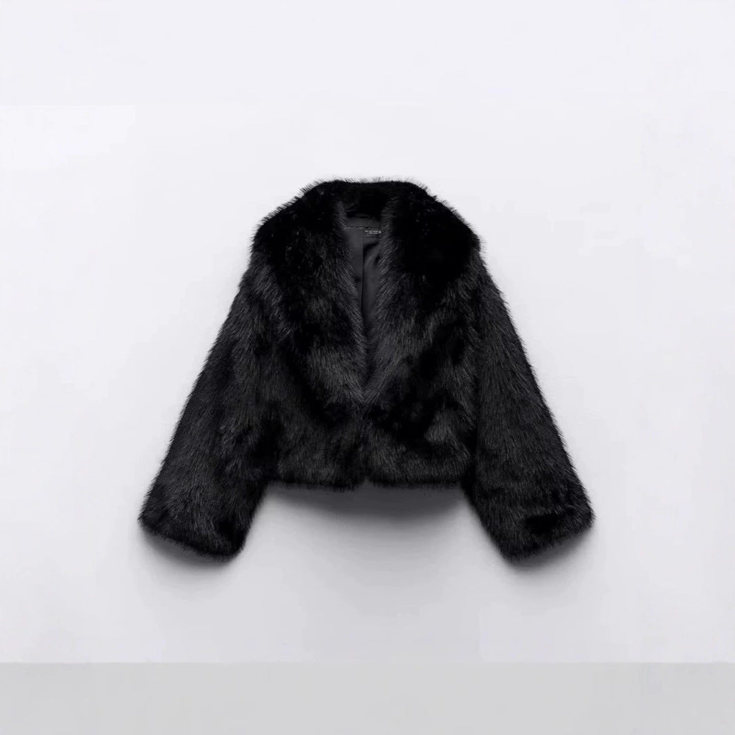 Damen Kurzer Cropped-Kunstpelzblouson mit voluminösem Schalkragen und weicher Innenfütterung Nord Taschen