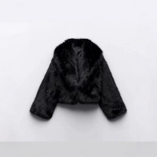 Damen Kurzer Cropped-Kunstpelzblouson mit voluminösem Schalkragen und weicher Innenfütterung Nord Taschen