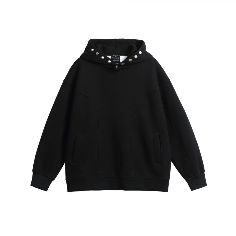 Unisex Oversize-Kapuzenpullover aus melierter Baumwollmischung mit Nietenbesatz und Teilungsnähten Nord Taschen