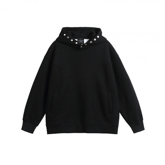 Unisex Oversize-Kapuzenpullover aus melierter Baumwollmischung mit Nietenbesatz und Teilungsnähten Nord Taschen