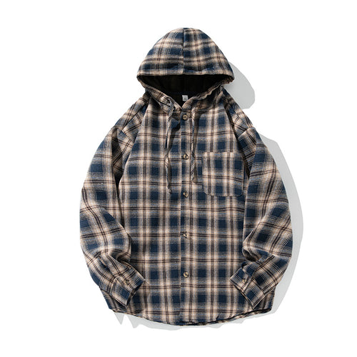 Unisex Kapuzen-Flanell-Overshirt im Karomuster mit Knopfleiste und Brusttasche Nord Taschen