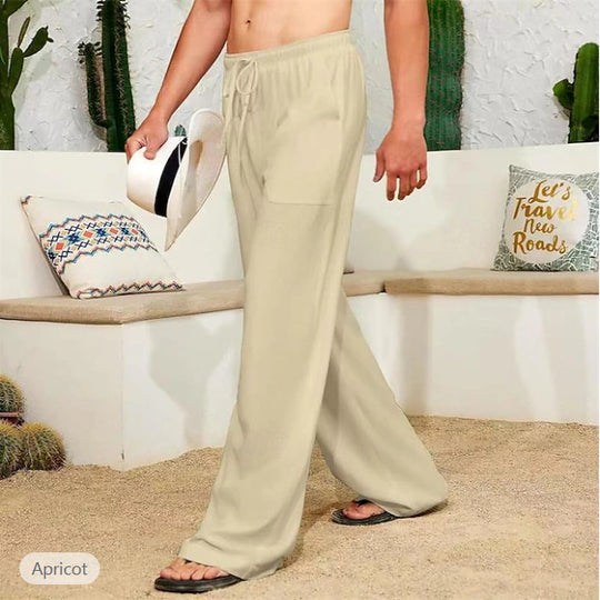 Herren weite Leinenhose mit Tunnelzug, aufgesetzten Seitentaschen und Relaxed-Fit Nord Taschen