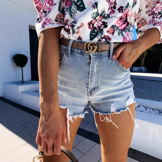 Damen Denim-Shorts mit fransigen Säumen Nord Taschen