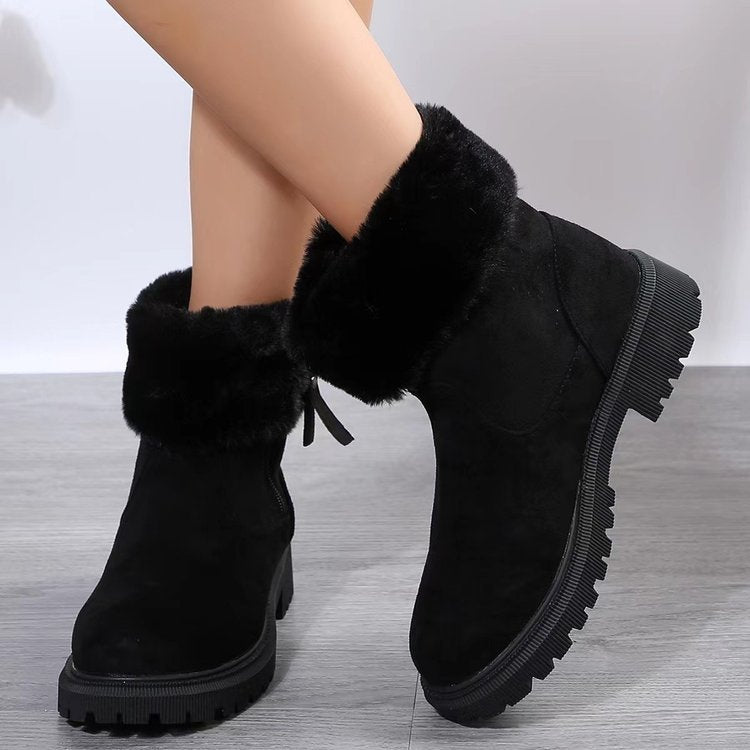 Damen  gefütterte Ankle-Boots mit vollem Fellkragen, robust profiliertem Laufsohle und seitlichem Reißverschluss Nord Taschen