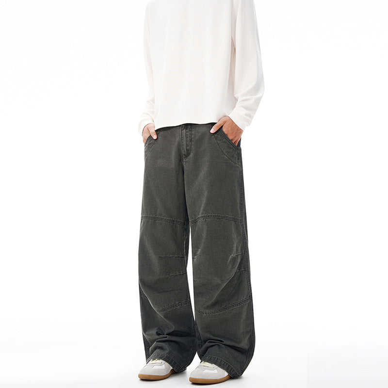 Herren Weite Paneel-Baggyhose aus Baumwoll-Twill mit Knieabnähern Nord Taschen